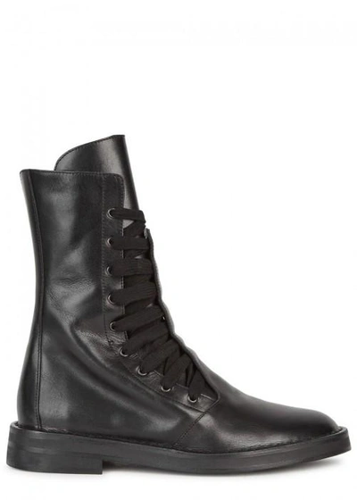 Shop Ann Demeulemeester Black Leather Ankle Boots