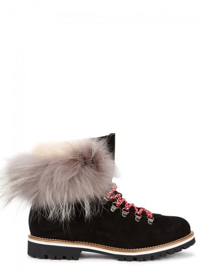 Shop Mr & Mrs Italy Fur-trimmed Suede Ankle Boots In Black