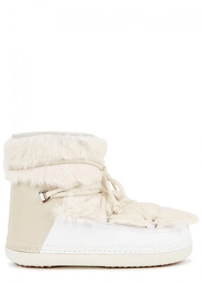 Shop Inuikii White Fur-panelled Leather Boots In Cream