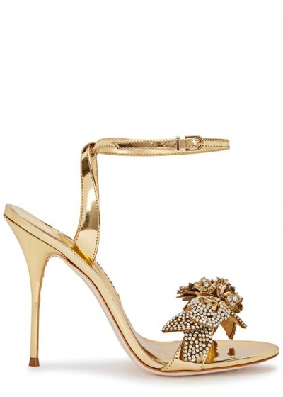 Shop Sophia Webster Lilico Gold Crystal-embellished Leather Sandals