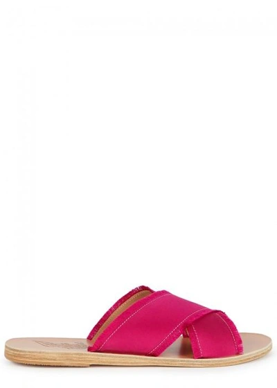 Shop Ancient Greek Sandals Thais Cerise Satin Sliders In Fuchsia