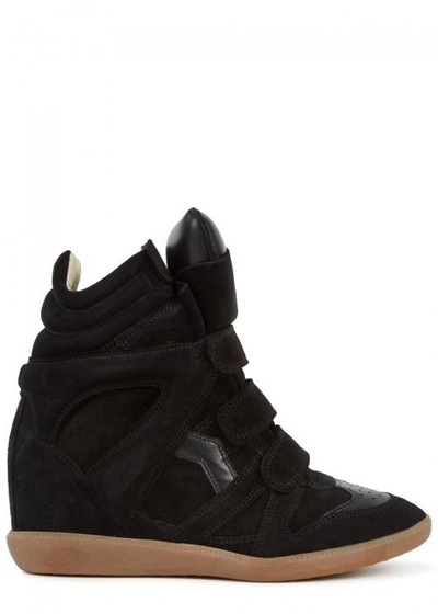 Shop Isabel Marant Bekett 90 Black Suede Wedge Sneakers