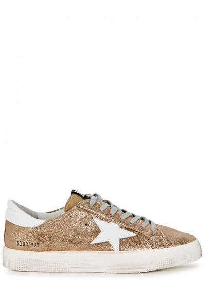 Shop Golden Goose May Gold Suede Trainers