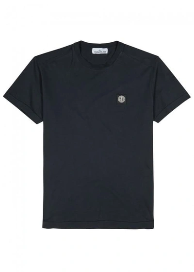 Shop Stone Island Navy Logo-appliquéd Cotton T-shirt
