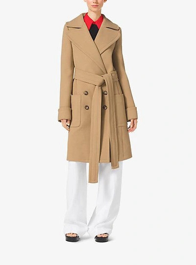 Shop Michael Kors Duvetine-crepe Trench Coat In Natural