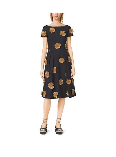 Shop Michael Kors Raffia-embroidered Silk-viscose Boatneck Dress In Black