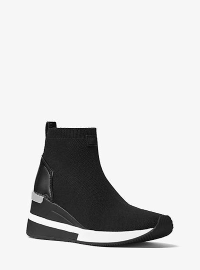 Michael Michael Kors Paneled Metallic Stretch-knit Sneakers In Black