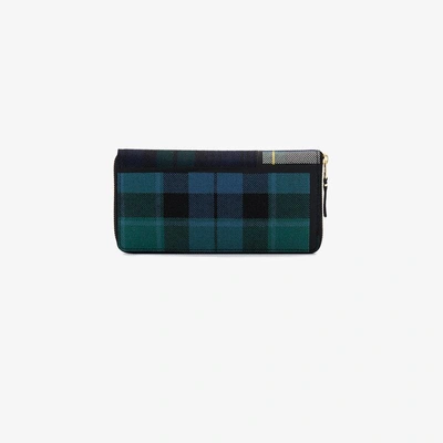 Shop Comme Des Garçons Green Tartan Patchwork Zip-around Wallet