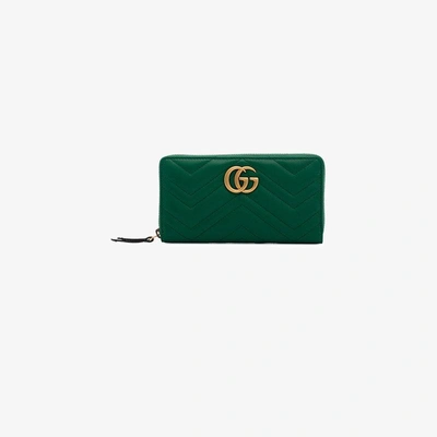Shop Gucci Gg Marmont Zip Around Wallet In Green