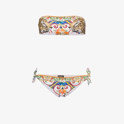 Shop Dolce & Gabbana Leopard Print Bandeau Bikini In Multicolour