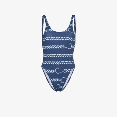 Shop Belusso Nautical Print Swimsuit In Blue