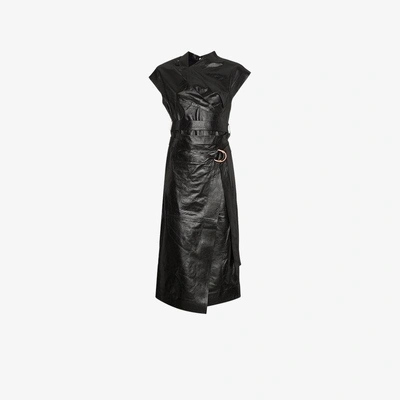 Shop Proenza Schouler Wrap Leather Midi Dress In Black