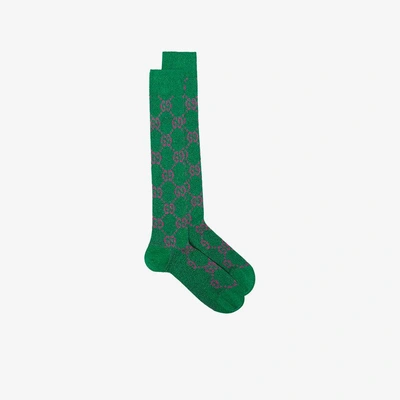 Shop Gucci Gg Supreme Intarsia Lurex Socks In Green