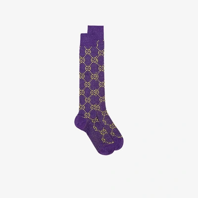 Shop Gucci Gg Supreme Lurex Socks In Pink/purple
