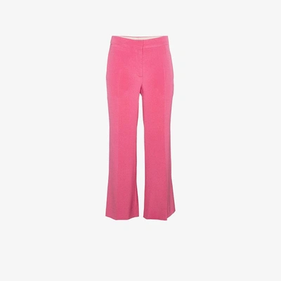 Shop Valentino Silk Cropped Trousers In Pink & Purple