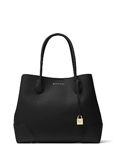 Shop Michael Michael Kors Mercer Gallery Snap Large Leather Tote In Black/gold