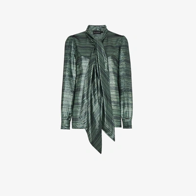 Shop Haney Susanna Silk Neck Scarf Striped Blouse In Green