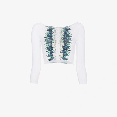 Shop Belusso Feather Print Swim Top In White