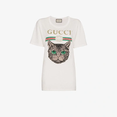 Gucci Logo T-shirt With Mystic Cat In White