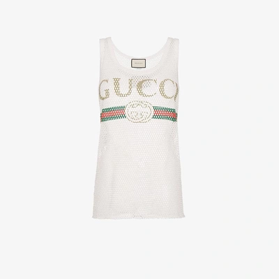 Shop Gucci Fake Logo Vest Top In White
