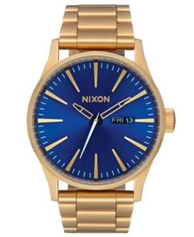 Shop Nixon Men's Sentry Stainless Steel Bracelet Watch 42mm A356 In Gold/blue