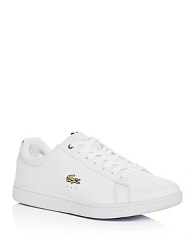 Shop Lacoste Men's Carnaby Leather Lace Up Sneakers In White/white
