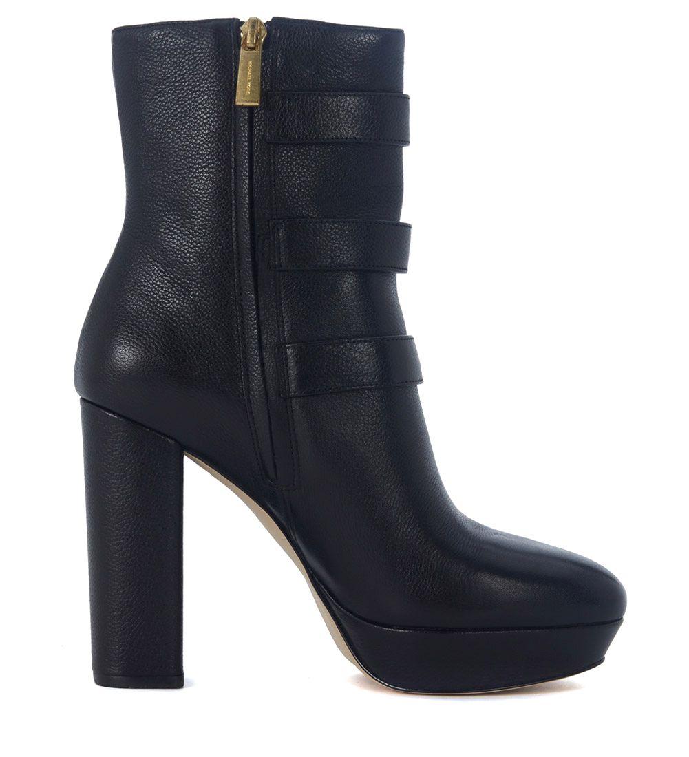 Michael Kors Masie Black Leather Ankle Boots With Ankle Straps And ...