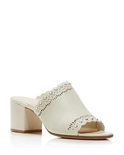 Shop Pour La Victoire Women's Amela Embellished Leather Block Heel Slide Sandals In Bone