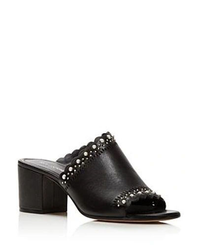 Shop Pour La Victoire Women's Amela Embellished Leather Block Heel Slide Sandals In Black