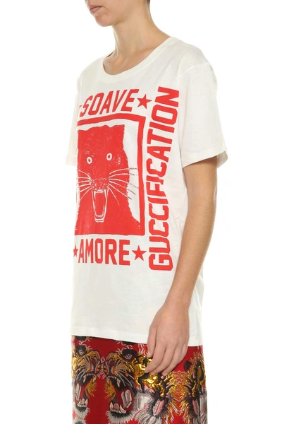 Shop Gucci Printed T-shirt In Bianco-rosso