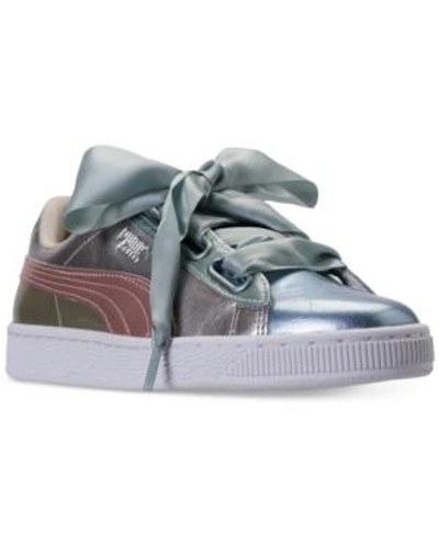 Shop Puma Women's Basket Heart Bauble Casual Sneakers From Finish Line In Silver/white