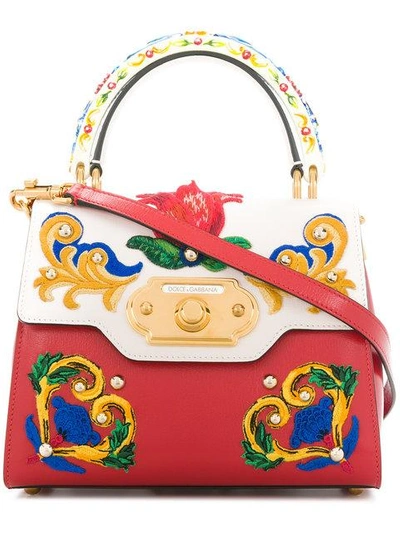 Shop Dolce & Gabbana Welcome Majolica Embroidered Tote Bag In Red