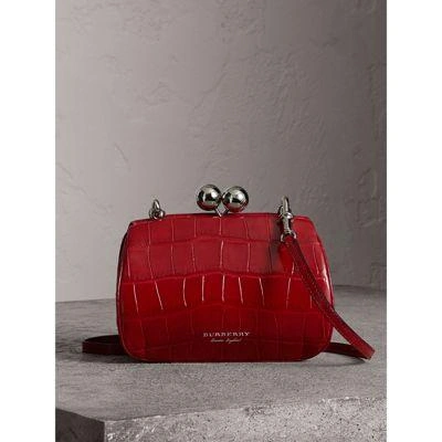 Shop Burberry Small Alligator Frame Bag In Bright Red