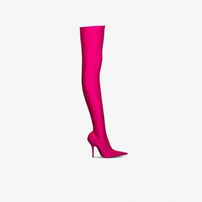 Shop Balenciaga Pink Knife 115 Thigh Boots In Pink/purple