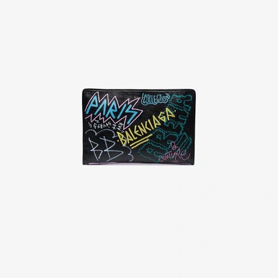 Shop Balenciaga Graffiti Bazar Leather Pouch In Black