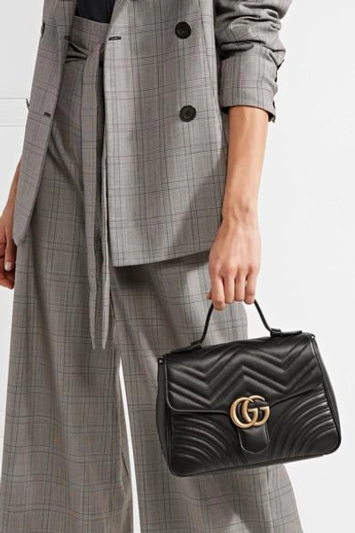 Gucci Gg Marmont Small Chevron Quilted Top-handle Bag With Chain Strap In Black