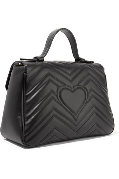 Gucci Gg Marmont Small Chevron Quilted Top-handle Bag With Chain Strap In Black