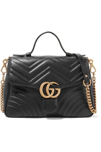 Gucci Gg Marmont Small Chevron Quilted Top-handle Bag With Chain Strap In Black
