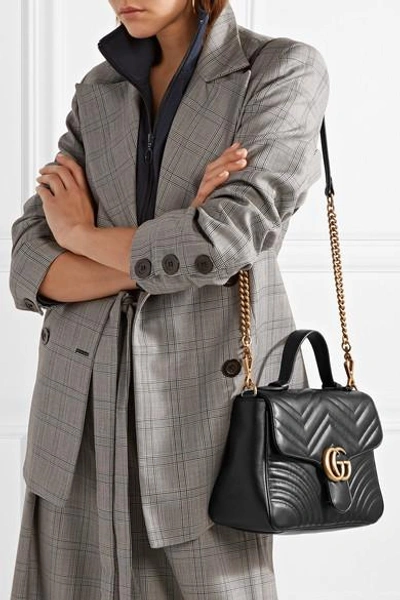 Gucci Gg Marmont Small Chevron Quilted Top-handle Bag With Chain Strap In Black
