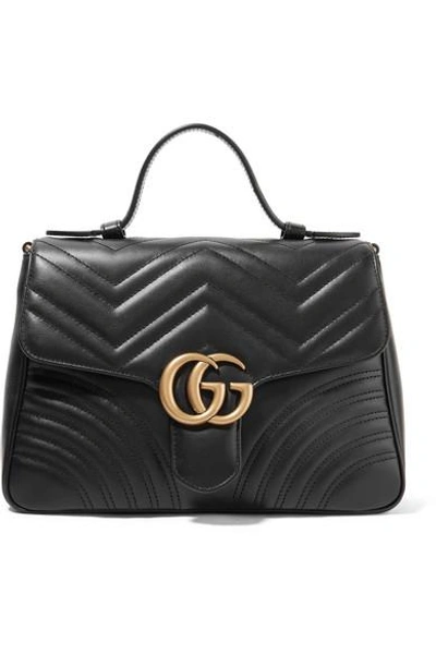 Gucci Gg Marmont Small Chevron Quilted Top-handle Bag With Chain Strap In Black