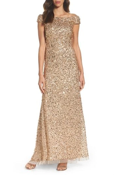 Shop Adrianna Papell Sequin Mesh Gown In Champagne/ Gold