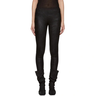 Shop Rick Owens Black Leather Leggings In 09 Black