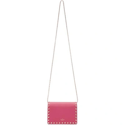 Shop Valentino Pink  Garavani Rockstud Flap Leather Bag In 0ho Shadow