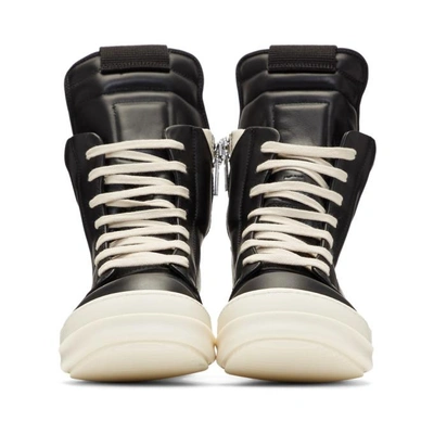 RICK OWENS BLACK AND OFF-WHITE GEOBASKET HIGH SNEAKERS