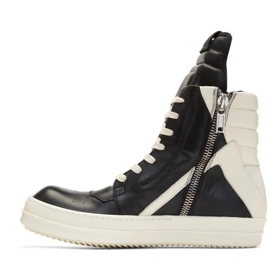 RICK OWENS BLACK AND OFF-WHITE GEOBASKET HIGH SNEAKERS