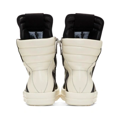 RICK OWENS BLACK AND OFF-WHITE GEOBASKET HIGH SNEAKERS