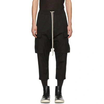 Shop Rick Owens Black Drawstring Cropped Cargo Pants In 09 Black