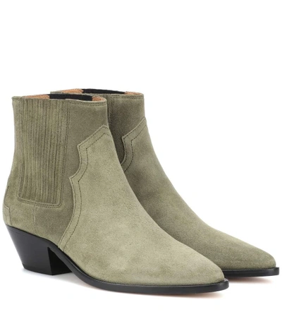 Shop Isabel Marant Derlyn Suede Ankle Boots In Green