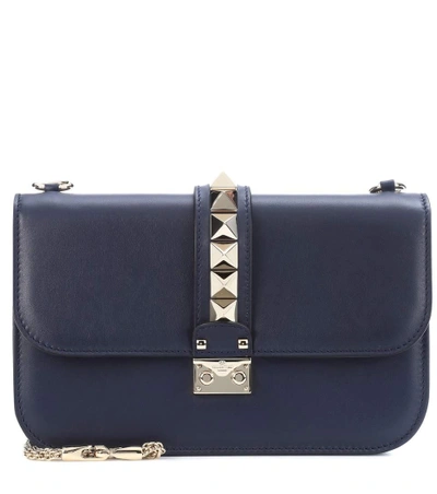 Shop Valentino Lock Medium Leather Shoulder Bag In Blue