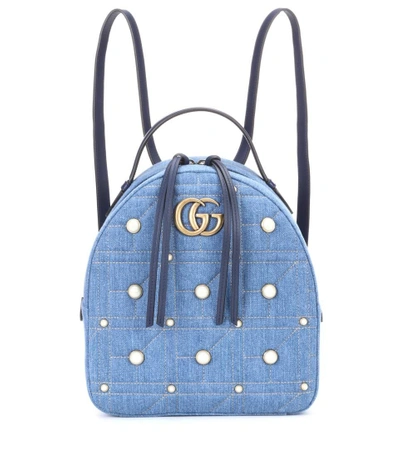 Shop Gucci Gg Marmont Embellished Backpack In Blue